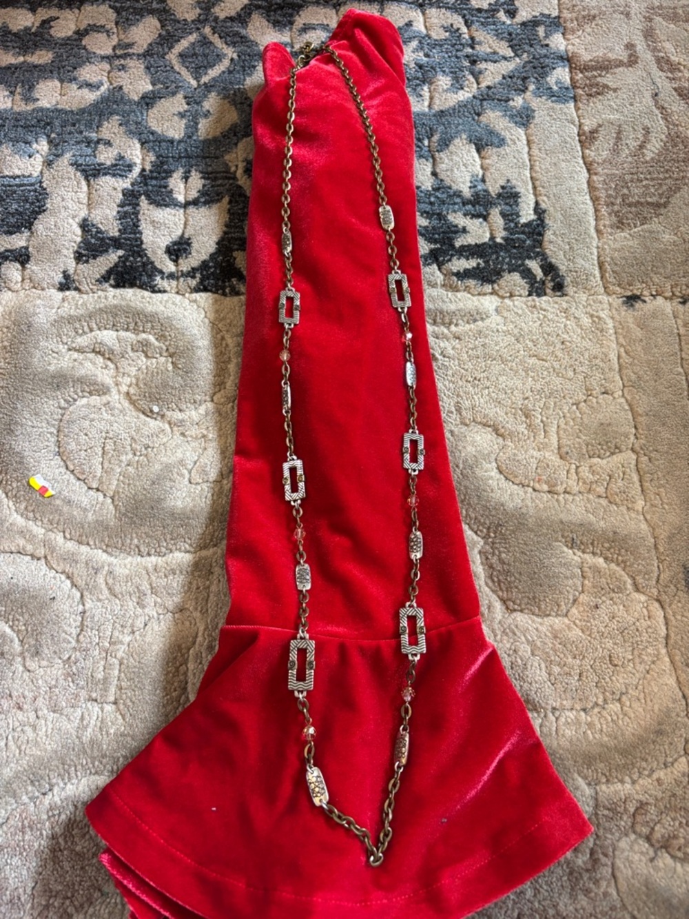 Long Silver-Link Geometric Pendant Necklace - Women Jewelry